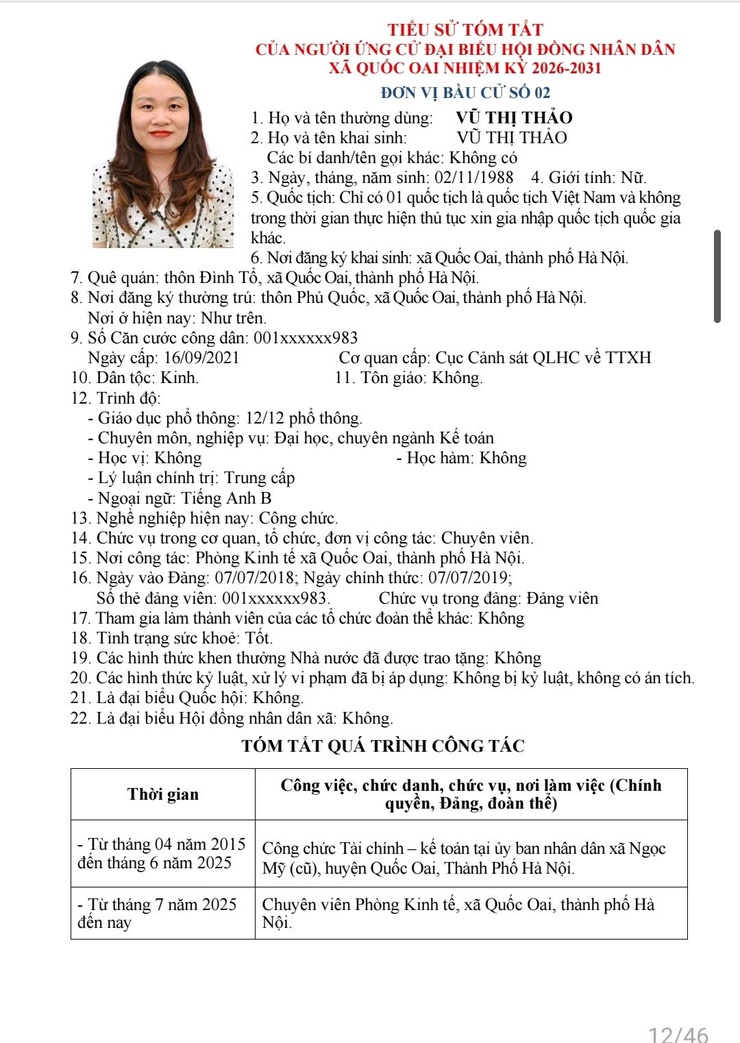 Danh sách những người ứng cử đại biểu HĐND xã Quốc Oai khoá 2, nhiệm kỳ 2026 - 2031- Ảnh 11.