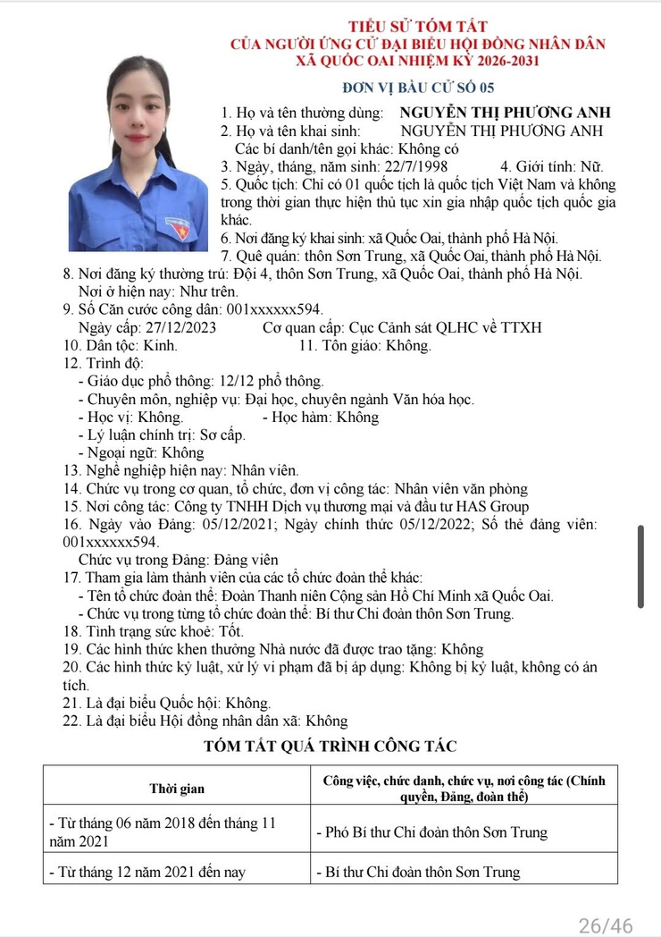 Danh sách những người ứng cử đại biểu HĐND xã Quốc Oai khoá 2, nhiệm kỳ 2026 - 2031- Ảnh 29.