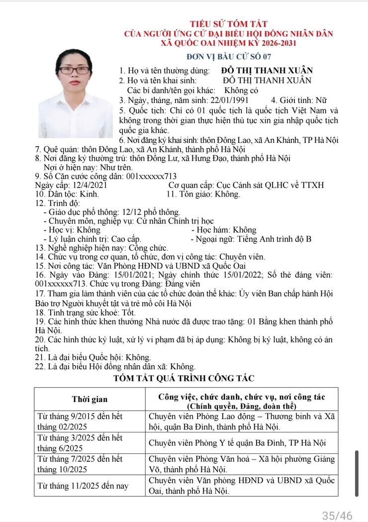 Danh sách những người ứng cử đại biểu HĐND xã Quốc Oai khoá 2, nhiệm kỳ 2026 - 2031- Ảnh 41.
