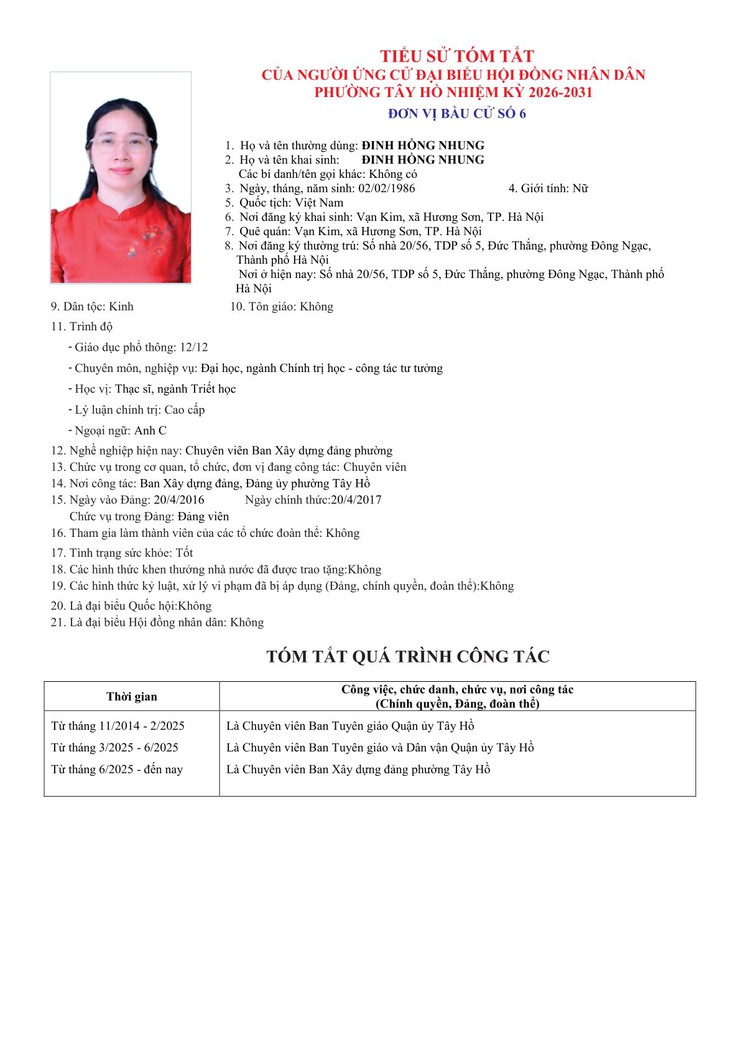 Công khai Tiểu sử người ứng cử Đại biểu HĐND phường Tây Hồ, nhiệm kỳ 2026 - 2031- Ảnh 26.