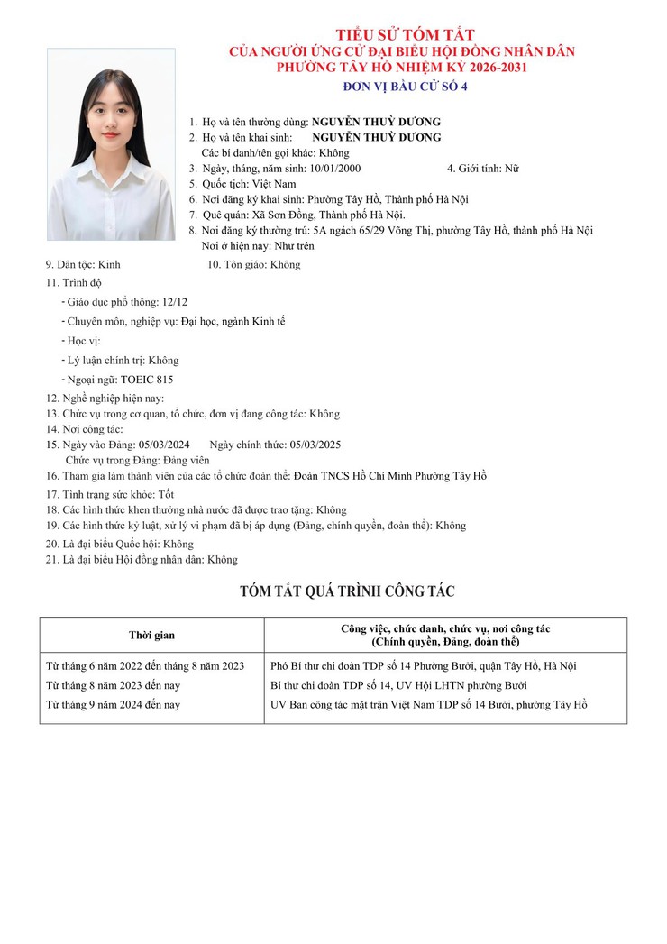 Công khai Tiểu sử người ứng cử Đại biểu HĐND phường Tây Hồ, nhiệm kỳ 2026 - 2031- Ảnh 16.