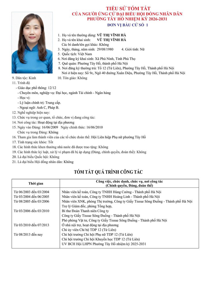 Công khai Tiểu sử người ứng cử Đại biểu HĐND phường Tây Hồ, nhiệm kỳ 2026 - 2031- Ảnh 3.