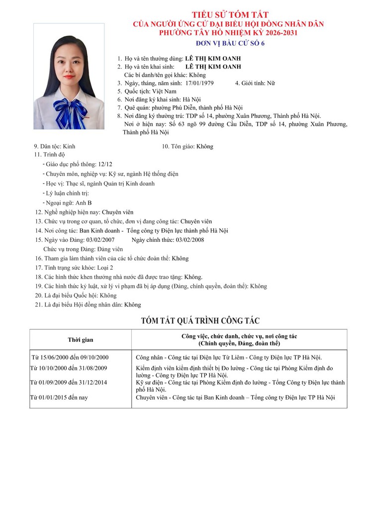 Công khai Tiểu sử người ứng cử Đại biểu HĐND phường Tây Hồ, nhiệm kỳ 2026 - 2031- Ảnh 27.