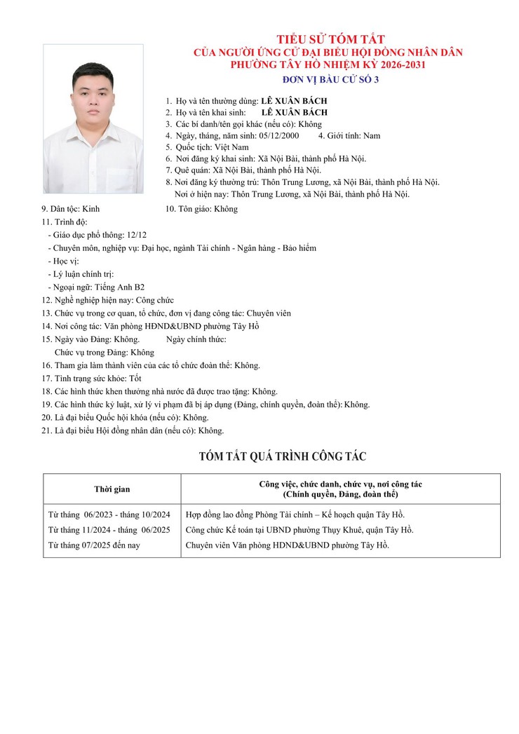 Công khai Tiểu sử người ứng cử Đại biểu HĐND phường Tây Hồ, nhiệm kỳ 2026 - 2031- Ảnh 12.