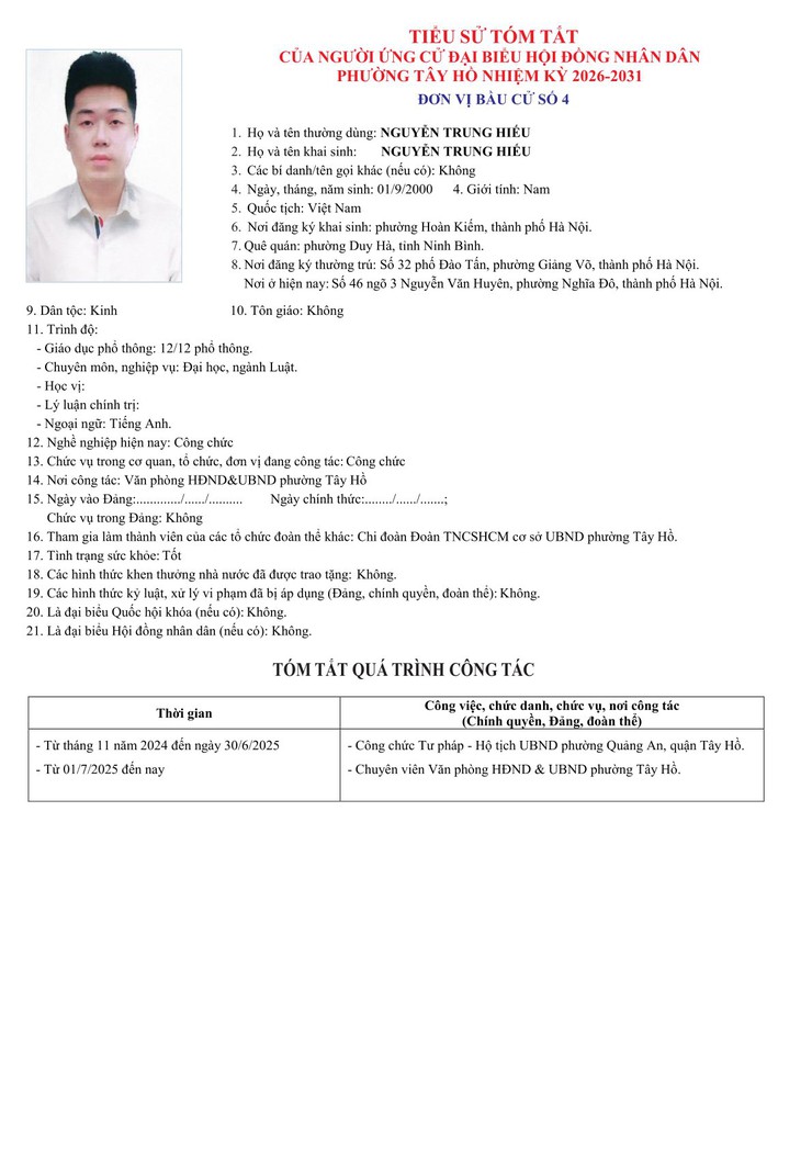 Công khai Tiểu sử người ứng cử Đại biểu HĐND phường Tây Hồ, nhiệm kỳ 2026 - 2031- Ảnh 17.