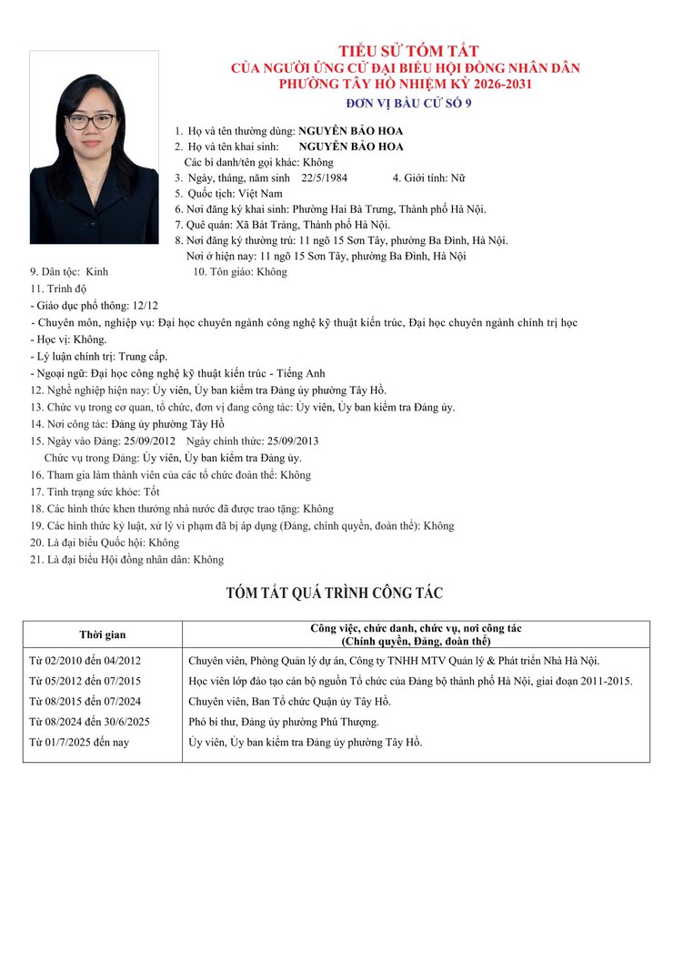 Công khai Tiểu sử người ứng cử Đại biểu HĐND phường Tây Hồ, nhiệm kỳ 2026 - 2031- Ảnh 43.