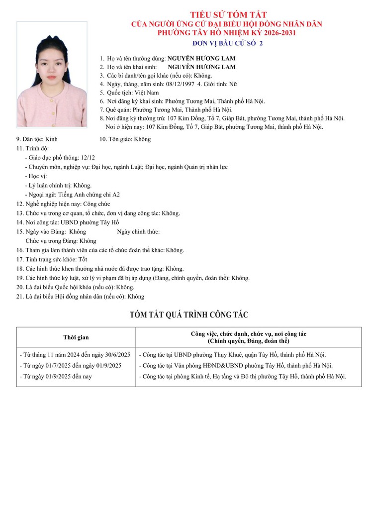 Công khai Tiểu sử người ứng cử Đại biểu HĐND phường Tây Hồ, nhiệm kỳ 2026 - 2031- Ảnh 8.