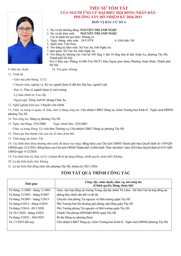 Công khai Tiểu sử người ứng cử Đại biểu HĐND phường Tây Hồ, nhiệm kỳ 2026 - 2031- Ảnh 18.