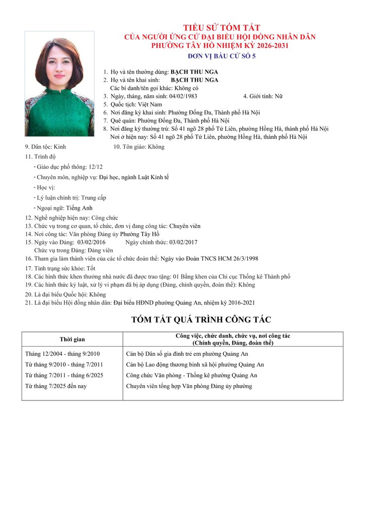 Công khai Tiểu sử người ứng cử Đại biểu HĐND phường Tây Hồ, nhiệm kỳ 2026 - 2031- Ảnh 24.