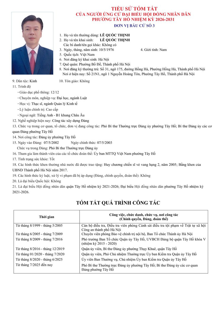 Công khai Tiểu sử người ứng cử Đại biểu HĐND phường Tây Hồ, nhiệm kỳ 2026 - 2031- Ảnh 14.