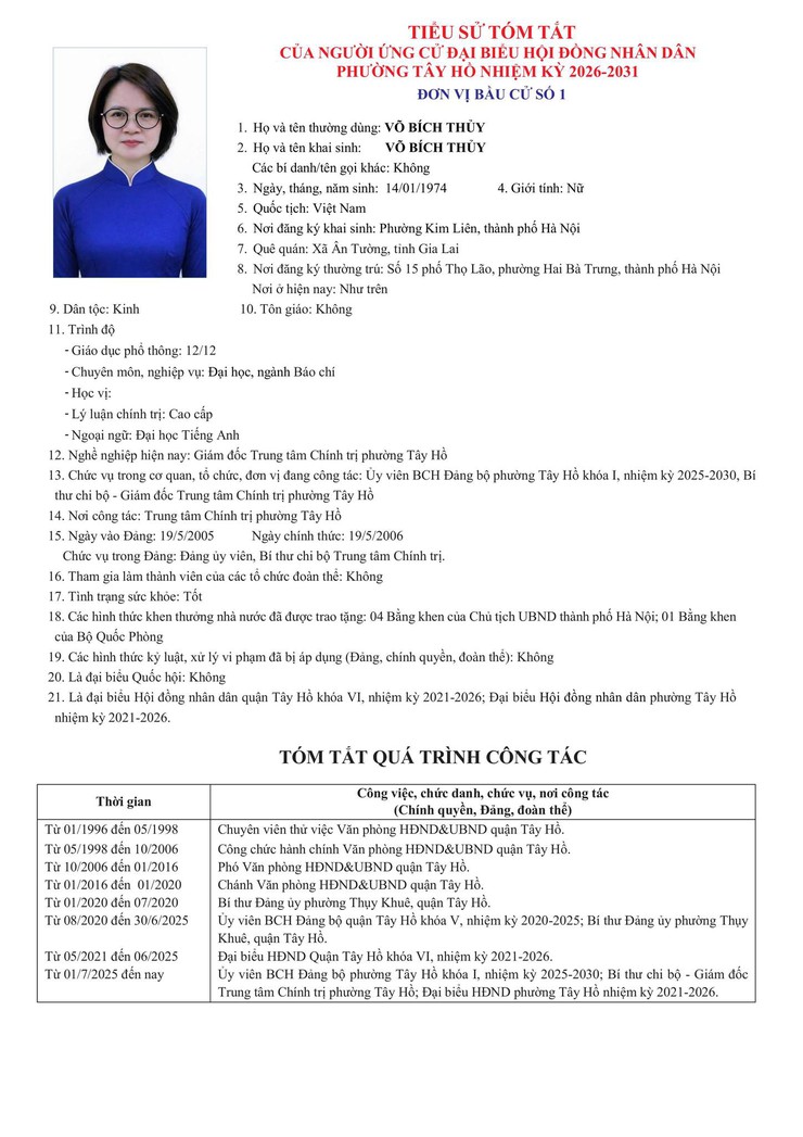Công khai Tiểu sử người ứng cử Đại biểu HĐND phường Tây Hồ, nhiệm kỳ 2026 - 2031- Ảnh 2.