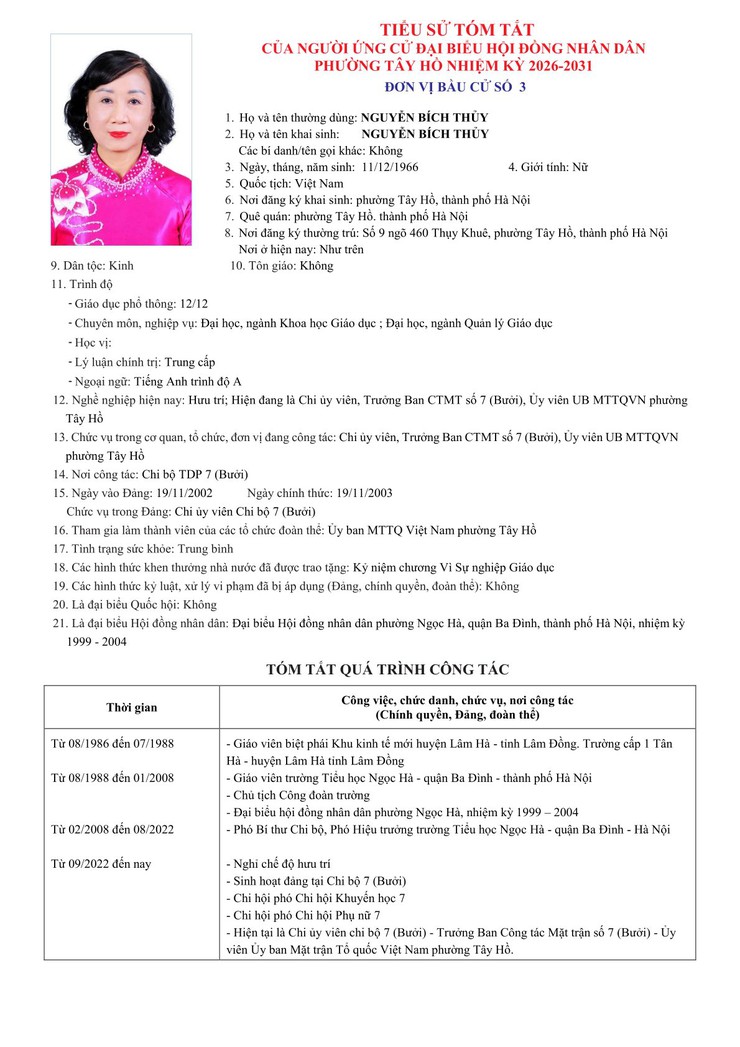 Công khai Tiểu sử người ứng cử Đại biểu HĐND phường Tây Hồ, nhiệm kỳ 2026 - 2031- Ảnh 15.