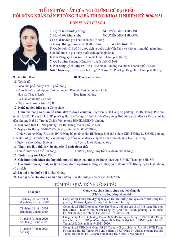Thông báo niêm yết danh sách chính thức những người ứng cử đại biểu Quốc hội khóa XVI và bầu cử đại biểu Hội đồng nhân dân các cấp nhiệm kỳ 2026 - 2031 trên địa bàn phường Hai Bà Trưng.- Ảnh 25.