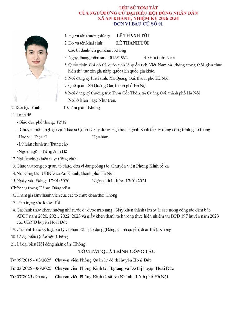 Danh sách người ứng cử Đại biểu Hội đồng Nhân dân xã An Khánh nhiệm kỳ 2026 - 2031- Ảnh 5.