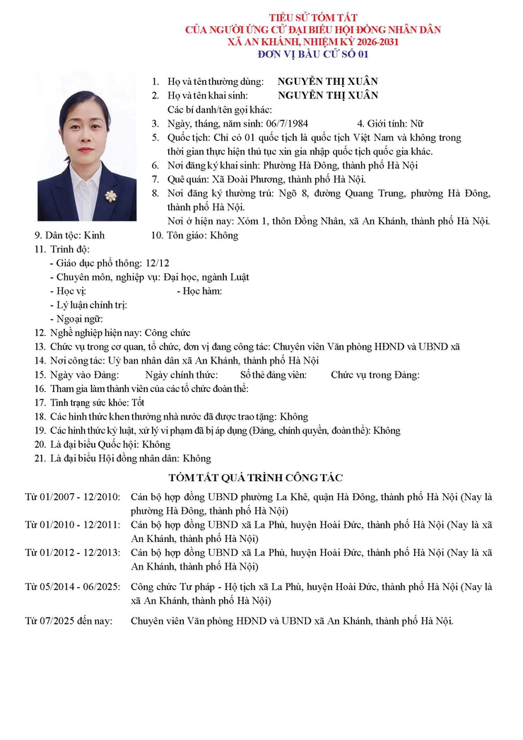 Danh sách người ứng cử Đại biểu Hội đồng Nhân dân xã An Khánh nhiệm kỳ 2026 - 2031- Ảnh 6.