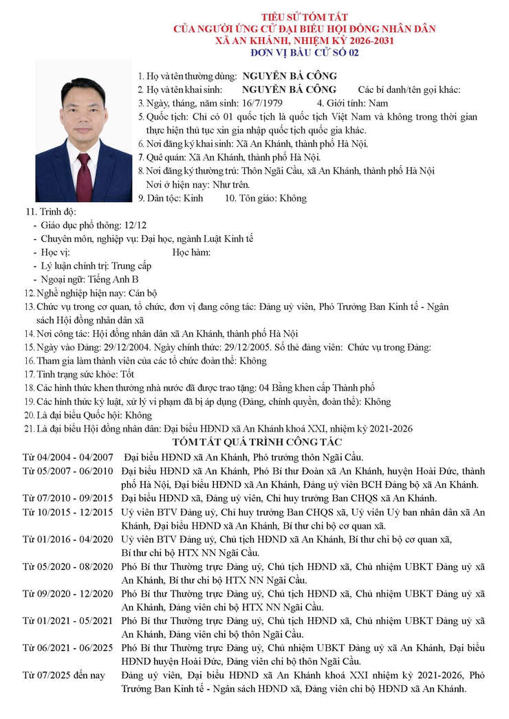Danh sách người ứng cử Đại biểu Hội đồng Nhân dân xã An Khánh nhiệm kỳ 2026 - 2031- Ảnh 8.
