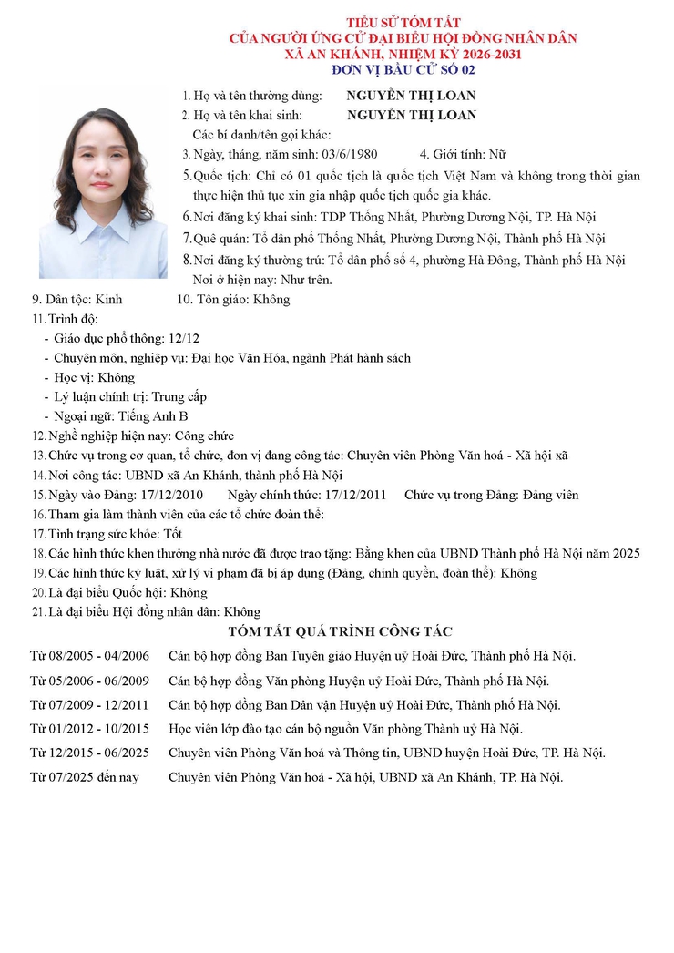 Danh sách người ứng cử Đại biểu Hội đồng Nhân dân xã An Khánh nhiệm kỳ 2026 - 2031- Ảnh 11.