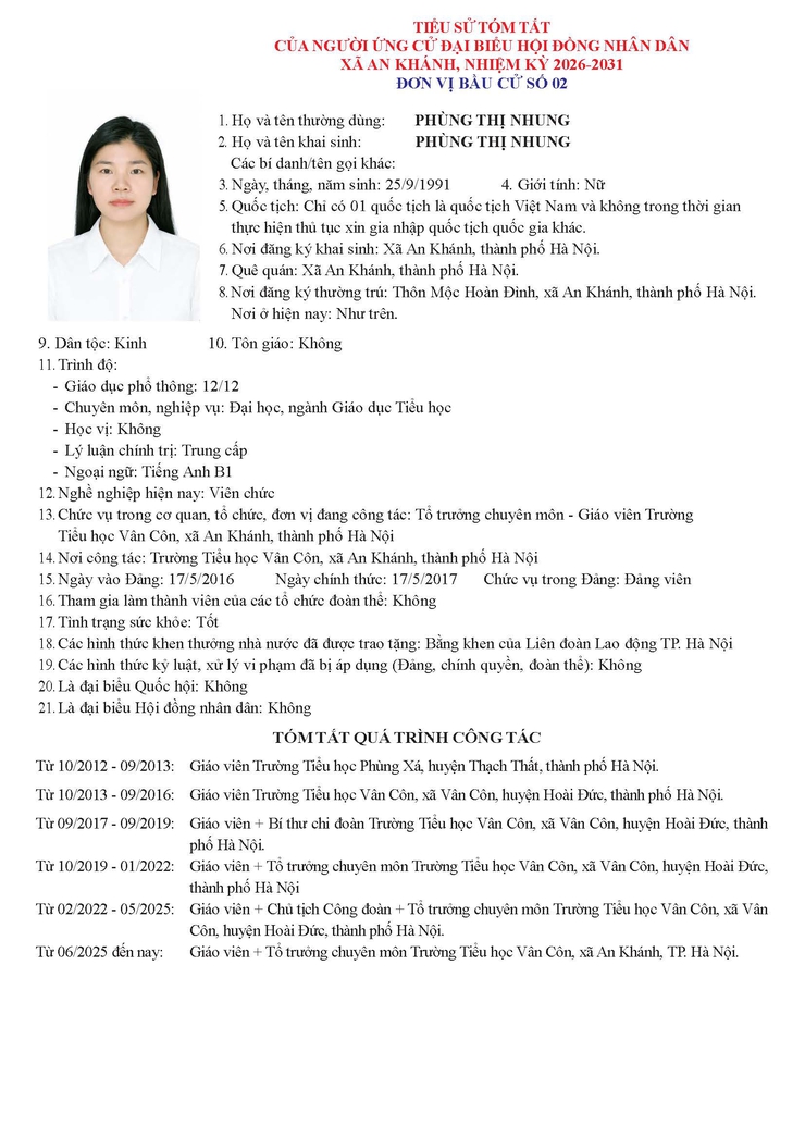 Danh sách người ứng cử Đại biểu Hội đồng Nhân dân xã An Khánh nhiệm kỳ 2026 - 2031- Ảnh 12.