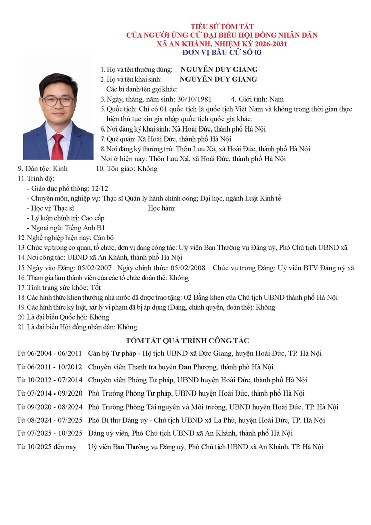 Danh sách người ứng cử Đại biểu Hội đồng Nhân dân xã An Khánh nhiệm kỳ 2026 - 2031- Ảnh 15.