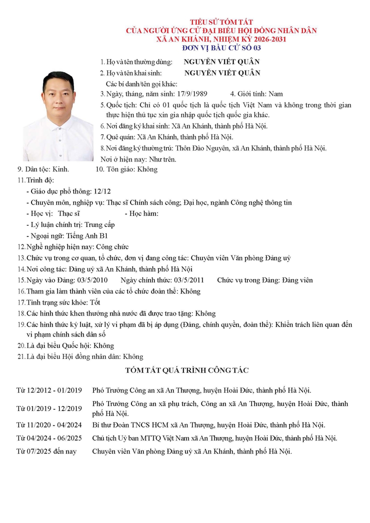 Danh sách người ứng cử Đại biểu Hội đồng Nhân dân xã An Khánh nhiệm kỳ 2026 - 2031- Ảnh 18.