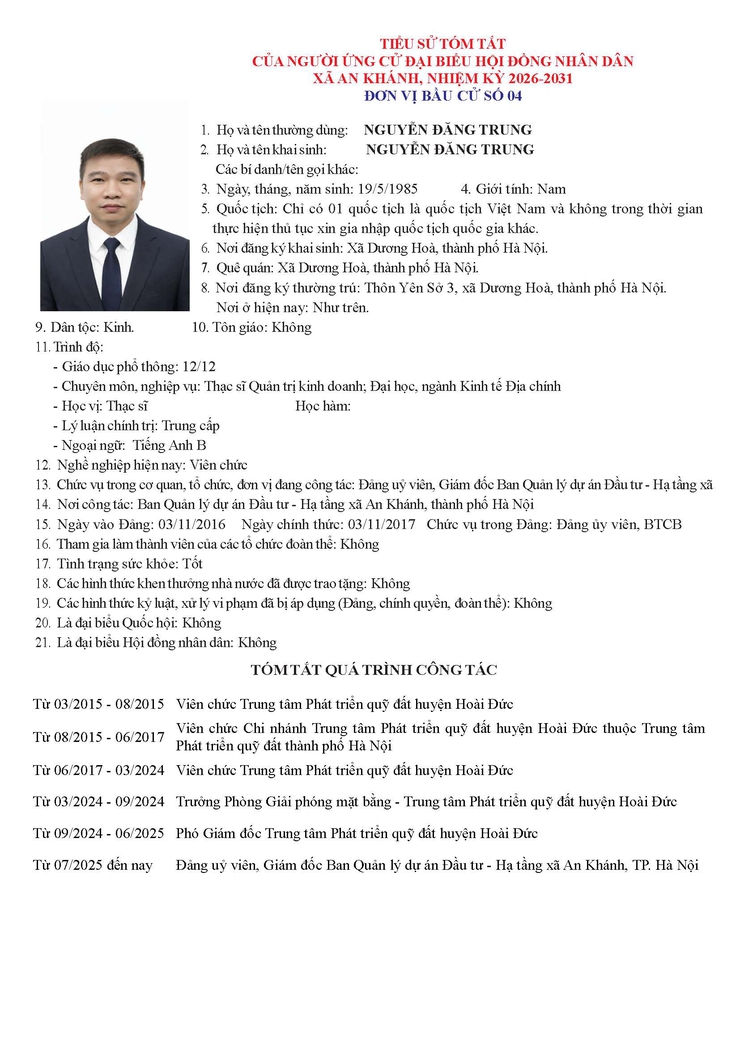 Danh sách người ứng cử Đại biểu Hội đồng Nhân dân xã An Khánh nhiệm kỳ 2026 - 2031- Ảnh 23.