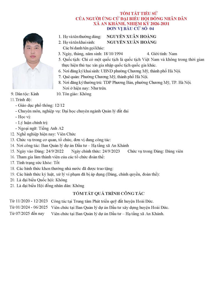 Danh sách người ứng cử Đại biểu Hội đồng Nhân dân xã An Khánh nhiệm kỳ 2026 - 2031- Ảnh 21.