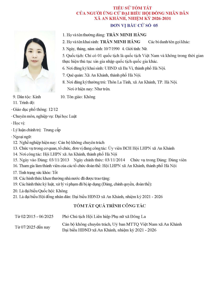 Danh sách người ứng cử Đại biểu Hội đồng Nhân dân xã An Khánh nhiệm kỳ 2026 - 2031- Ảnh 27.