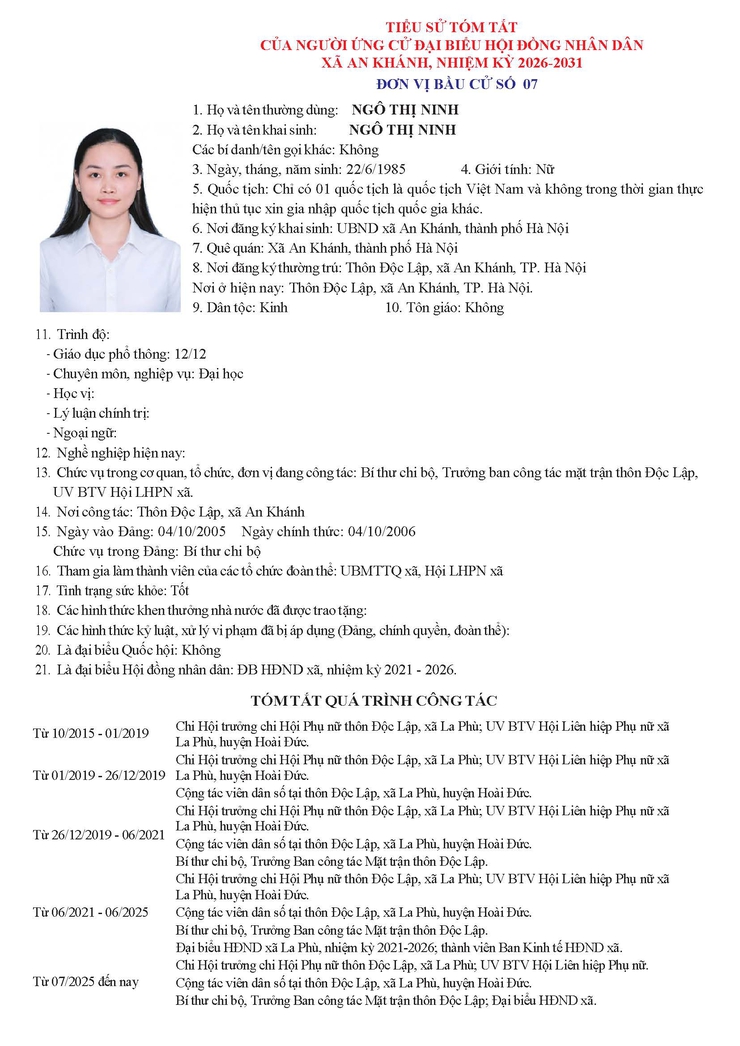 Danh sách người ứng cử Đại biểu Hội đồng Nhân dân xã An Khánh nhiệm kỳ 2026 - 2031- Ảnh 40.