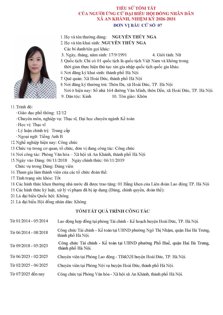 Danh sách người ứng cử Đại biểu Hội đồng Nhân dân xã An Khánh nhiệm kỳ 2026 - 2031- Ảnh 39.