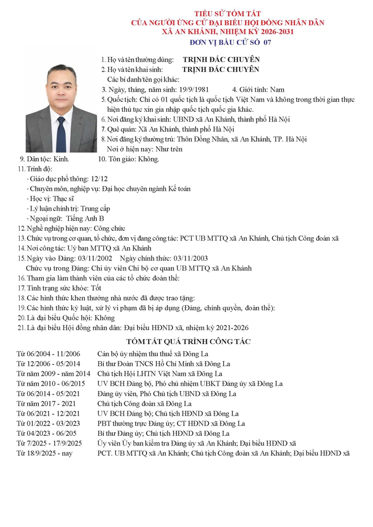 Danh sách người ứng cử Đại biểu Hội đồng Nhân dân xã An Khánh nhiệm kỳ 2026 - 2031- Ảnh 38.