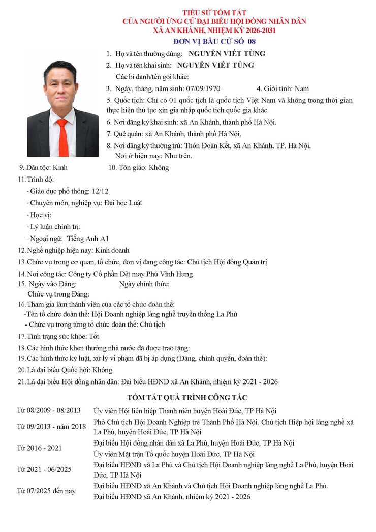 Danh sách người ứng cử Đại biểu Hội đồng Nhân dân xã An Khánh nhiệm kỳ 2026 - 2031- Ảnh 48.