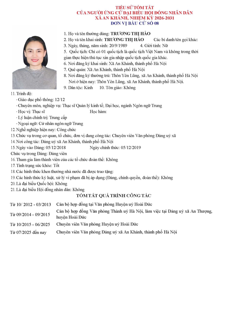 Danh sách người ứng cử Đại biểu Hội đồng Nhân dân xã An Khánh nhiệm kỳ 2026 - 2031- Ảnh 46.