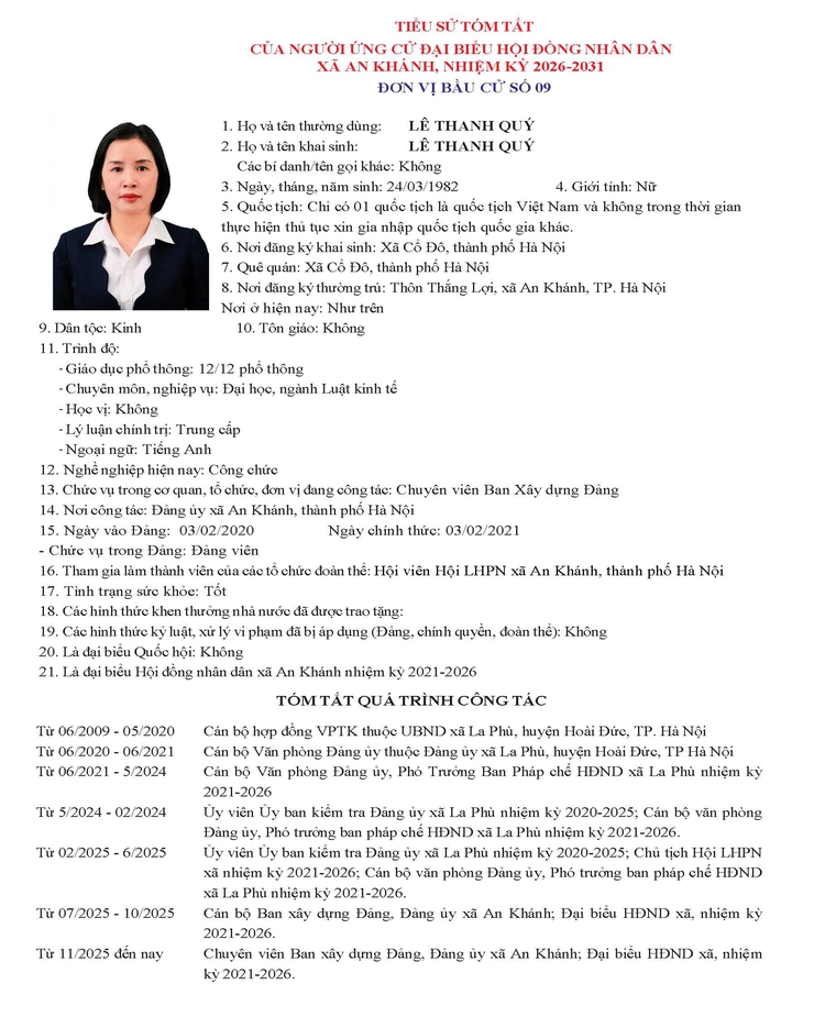 Danh sách người ứng cử Đại biểu Hội đồng Nhân dân xã An Khánh nhiệm kỳ 2026 - 2031- Ảnh 53.