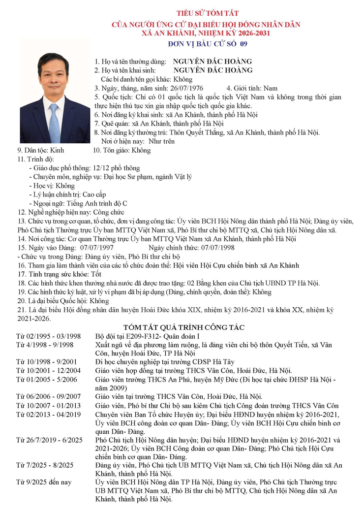 Danh sách người ứng cử Đại biểu Hội đồng Nhân dân xã An Khánh nhiệm kỳ 2026 - 2031- Ảnh 52.