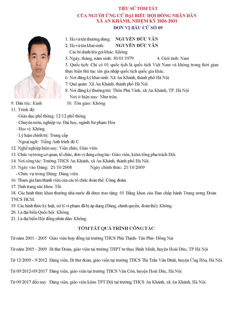 Danh sách người ứng cử Đại biểu Hội đồng Nhân dân xã An Khánh nhiệm kỳ 2026 - 2031- Ảnh 54.