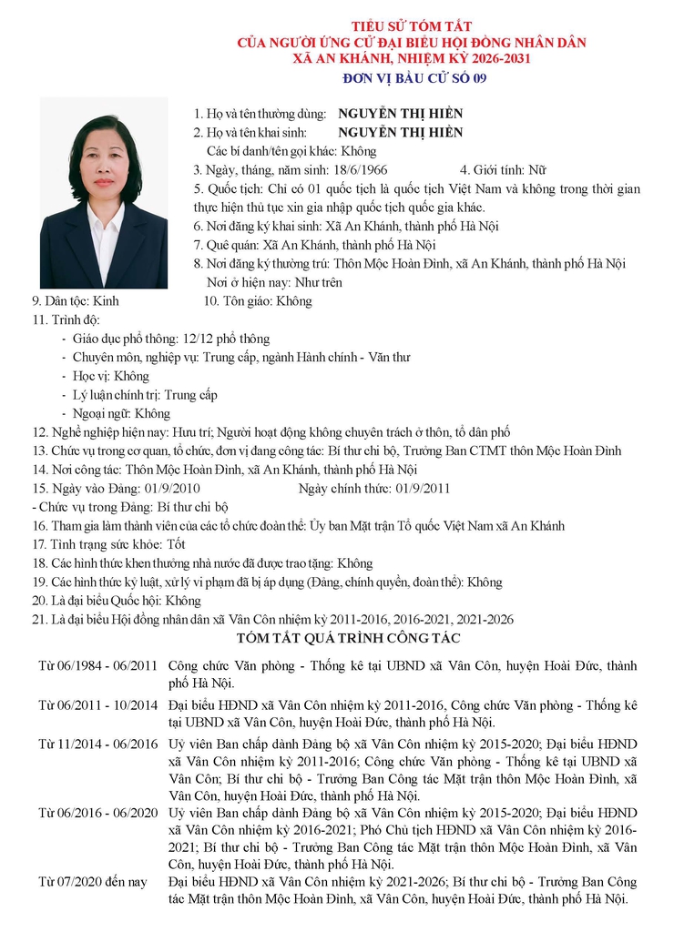 Danh sách người ứng cử Đại biểu Hội đồng Nhân dân xã An Khánh nhiệm kỳ 2026 - 2031- Ảnh 51.