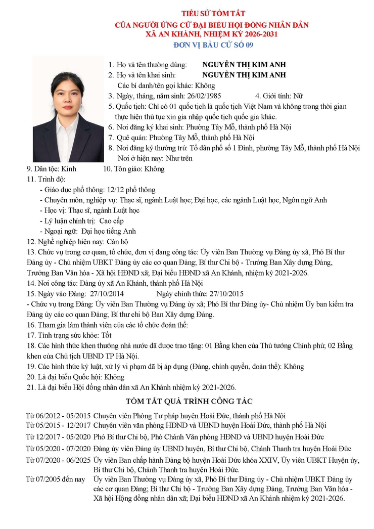 Danh sách người ứng cử Đại biểu Hội đồng Nhân dân xã An Khánh nhiệm kỳ 2026 - 2031- Ảnh 50.