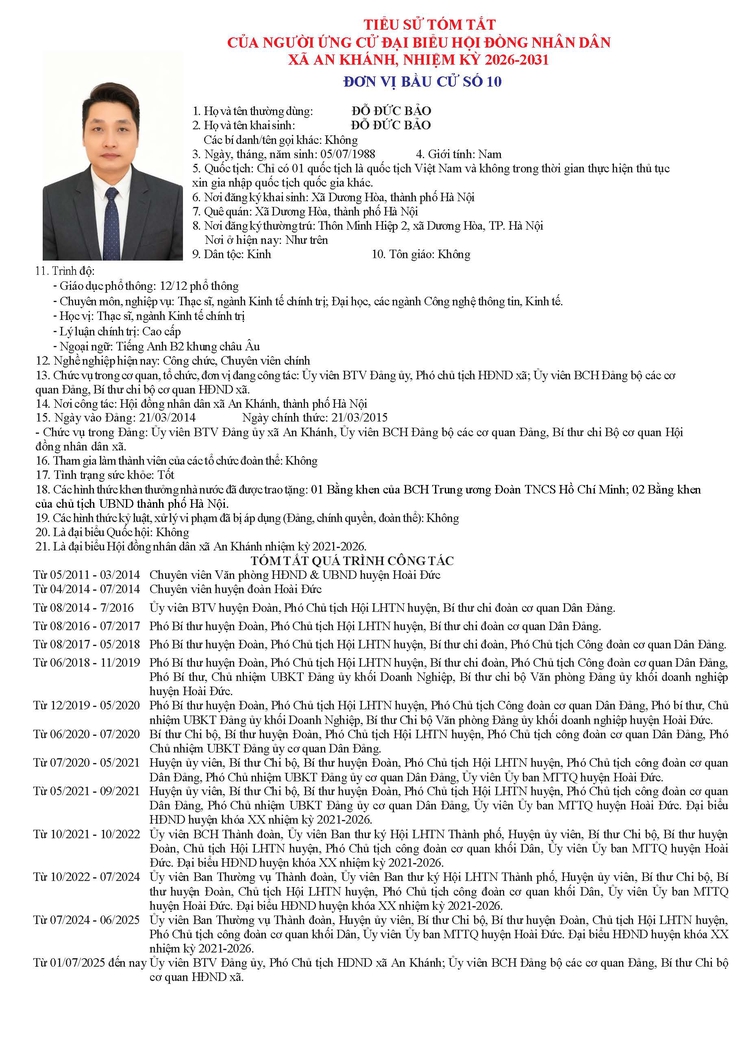 Danh sách người ứng cử Đại biểu Hội đồng Nhân dân xã An Khánh nhiệm kỳ 2026 - 2031- Ảnh 56.