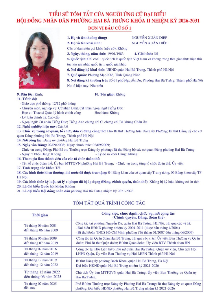 Thông báo niêm yết danh sách chính thức những người ứng cử đại biểu Quốc hội khóa XVI và bầu cử đại biểu Hội đồng nhân dân các cấp nhiệm kỳ 2026 - 2031 trên địa bàn phường Hai Bà Trưng.- Ảnh 7.