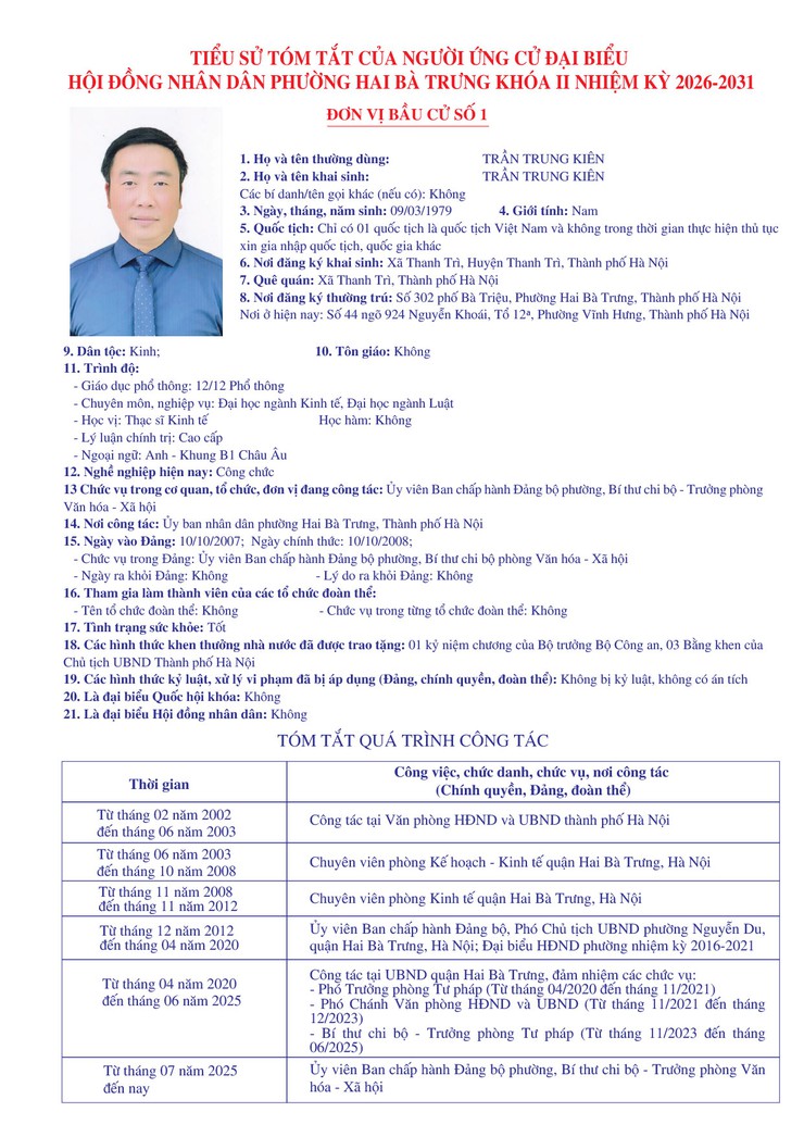 Thông báo niêm yết danh sách chính thức những người ứng cử đại biểu Quốc hội khóa XVI và bầu cử đại biểu Hội đồng nhân dân các cấp nhiệm kỳ 2026 - 2031 trên địa bàn phường Hai Bà Trưng.- Ảnh 9.