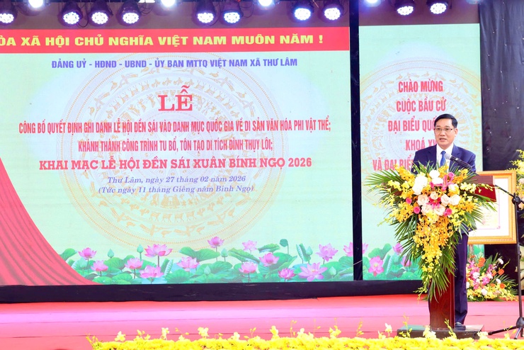 XÃ THƯ LÂM TỔ CHỨC LỄ ĐÓN NHẬN QUYẾT ĐỊNH DI SẢN VĂN HÓA PHI VẬT THỂ QUỐC GIA LỄ HỘI ĐỀN SÁI; KHÁNH THÀNH CÔNG TRÌNH TU BỔ, TÔN TẠO ĐÌNH THỤY LÔI VÀ KHAI MẠC LỄ HỘI ĐỀN SÁI XUÂN BÍNH NGỌ 2026- Ảnh 12.