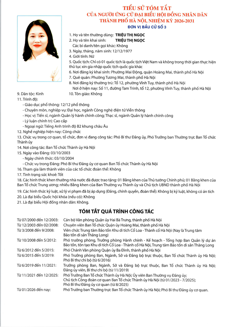 Niêm yết công khai danh sách chính thức và tiểu sử những người ứng cử Đại biểu HĐND thành phố Hà Nội nhiệm kỳ 2026 - 2031 đơn vị bầu cử số 3- Ảnh 6.