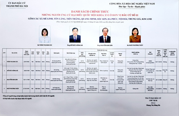 Công bố danh sách chính thức những người ứng cử đại biểu Quốc hội Khóa XVI theo từng đơn vị bầu cử trong cả nước- Ảnh 1.