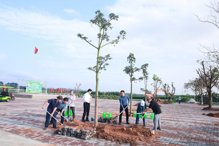 Lãnh đạo xã Minh Châu ra quân trồng cây đầu xuân 2026 tại khu vực Chợ Minh Châu.- Ảnh 4.