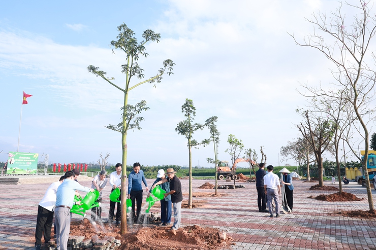 Lãnh đạo xã Minh Châu ra quân trồng cây đầu xuân 2026 tại khu vực Chợ Minh Châu.- Ảnh 5.