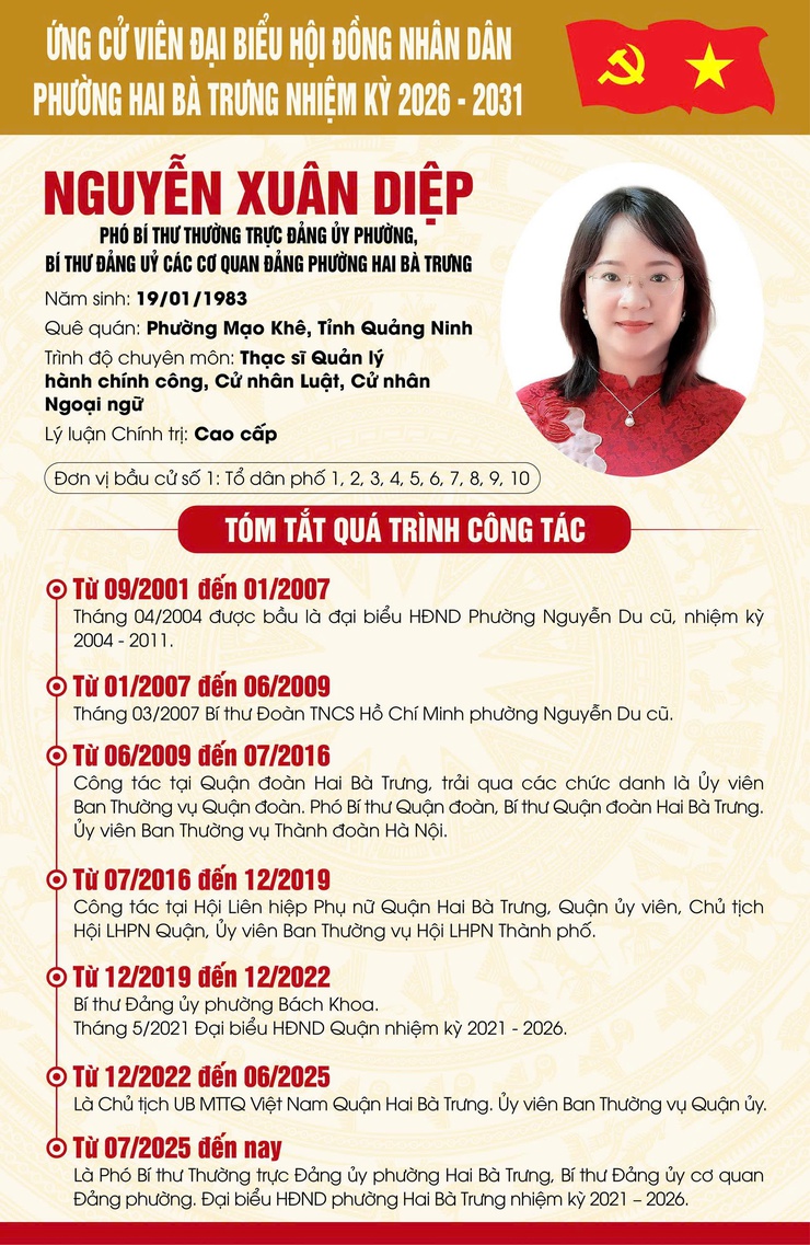 Tiểu sử tóm tắt các đồng chí Thường trực Đảng ủy phường Hai Bà Trưng ứng cử đại biểu Hội đồng nhân dân các cấp nhiệm kỳ 2026 - 2031.- Ảnh 2.