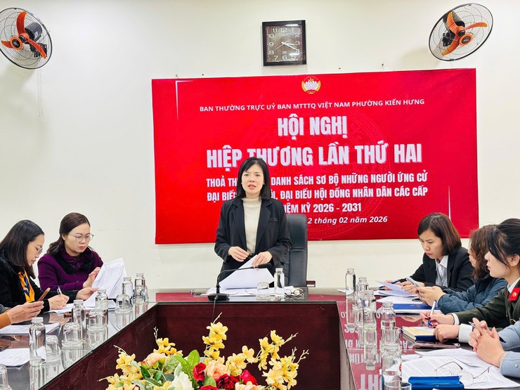 Ban thường trực UB. MTTQ phường Kiến Hưng tổ chức hội nghị Hiệp thương lần thứ hai thoả thuận lập danh sách sơ bộ những người ứng cử đại biểu quốc hội và đại biểu HĐND các cấp nhiệm kỳ 2026 - 2031- Ảnh 1.
