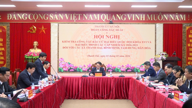 Đoàn công tác số 14 của Thành uỷ kiểm tra công tác bầu cử đại biểu Quốc hội khóa XIV và đại biểu HĐND các cấp nhiệm kỳ 2026-2031 đối với 4 xã Thanh Oai, Bình Minh, Tam Hưng, Dân Hòa- Ảnh 1.