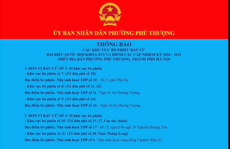 Thông báo các khu vực bỏ phiếu bầu cử Đại biểu Quốc hội khóa XVI và HĐND các cấp nhiệm kỳ 2026 - 2031.- Ảnh 2.