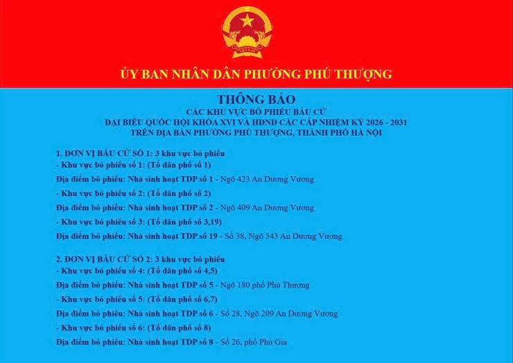 Thông báo các khu vực bỏ phiếu bầu cử Đại biểu Quốc hội khóa XVI và HĐND các cấp nhiệm kỳ 2026 - 2031.- Ảnh 1.